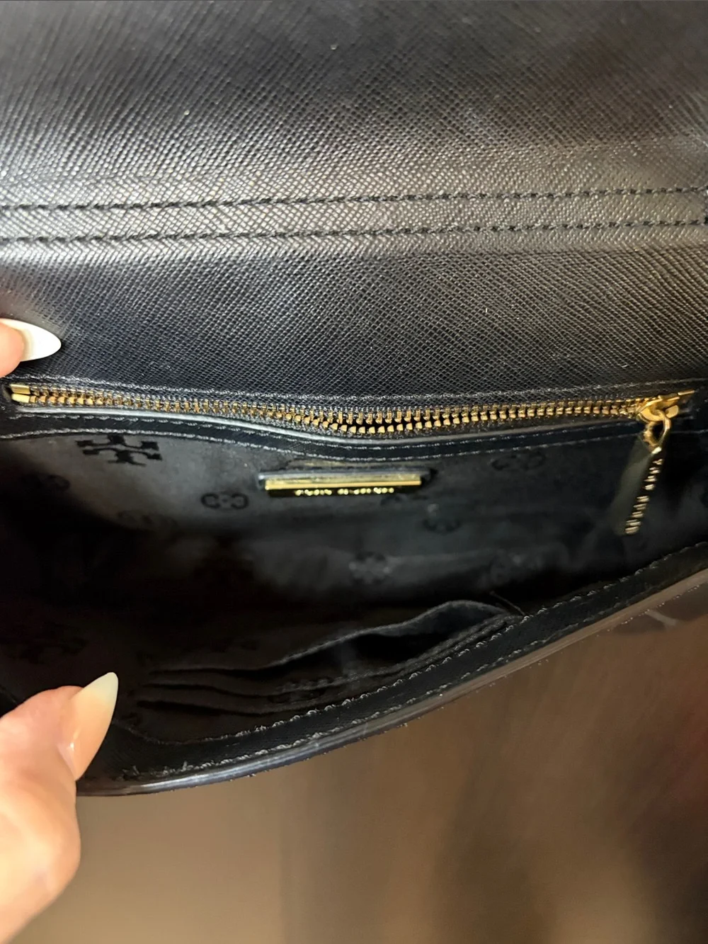 Tory Burch Black Saffiano Leather Crossbody with Gold Chain